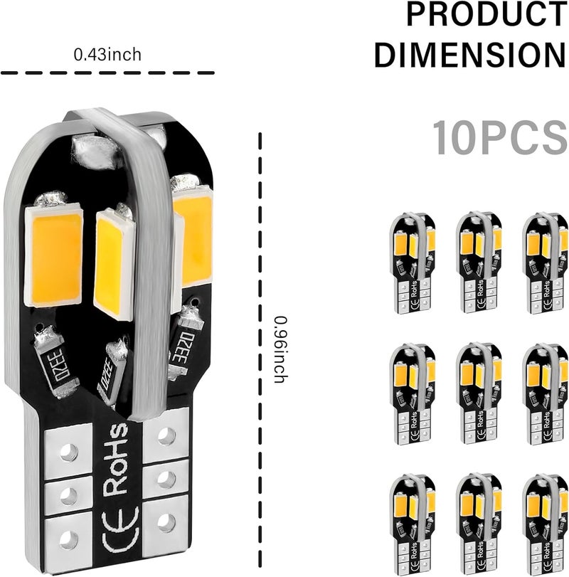 Stacool 10PCS T10 Interior Car Lights,12V Super Bright T10 LED Bulb for Map Lights,Reading Lights,License Plate Lights,Universal 5630 8SMD Car LED Lights Car Accessories for Most Cars (Yellow) - Image 2